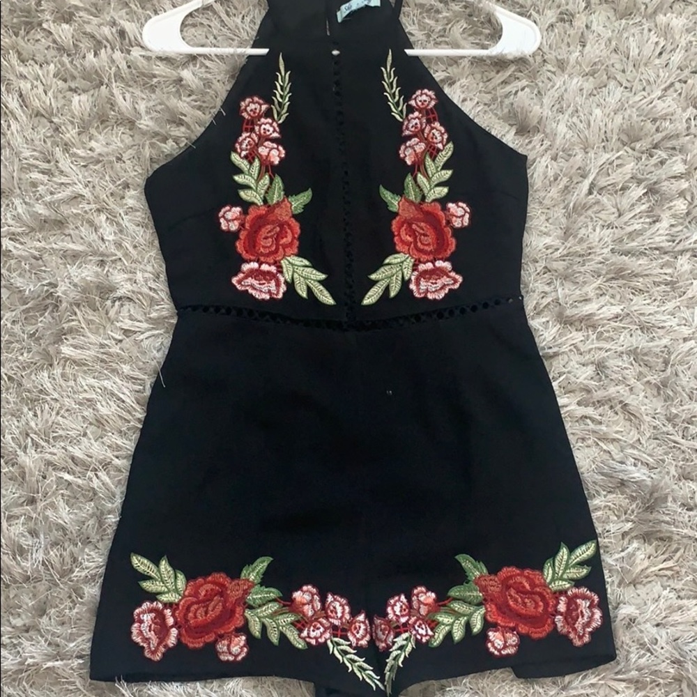 Black floral romper